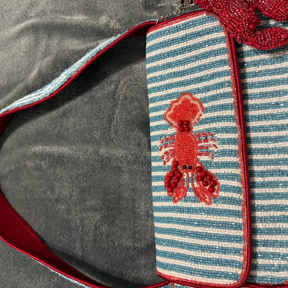Striped Lobster Beaded Crossbody Bag